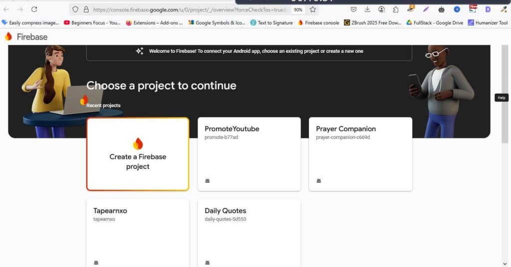How to Create Android App Firebase Email/Password Login - Firebase Console Start Page