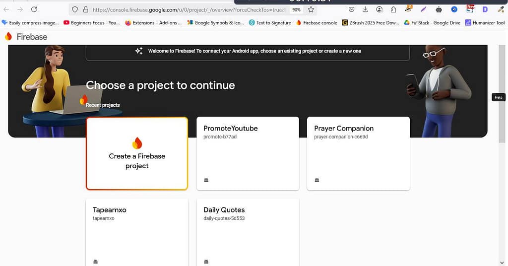 How to Create Android App Firebase Email/Password Login - Firebase Console Start Page
