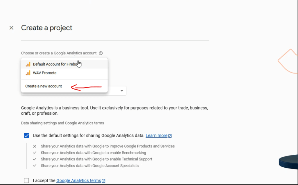 Create Analytics account - Firebase Email/Password Login