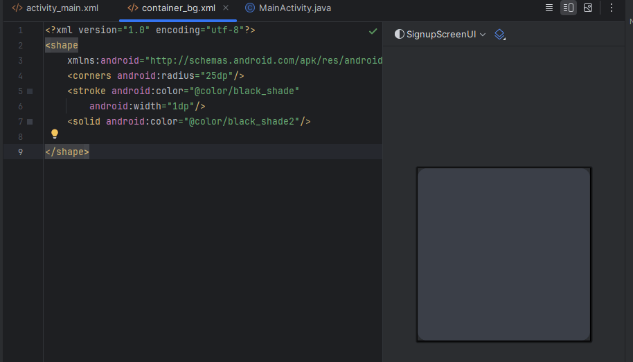 Signup form container - How to create custom background in android